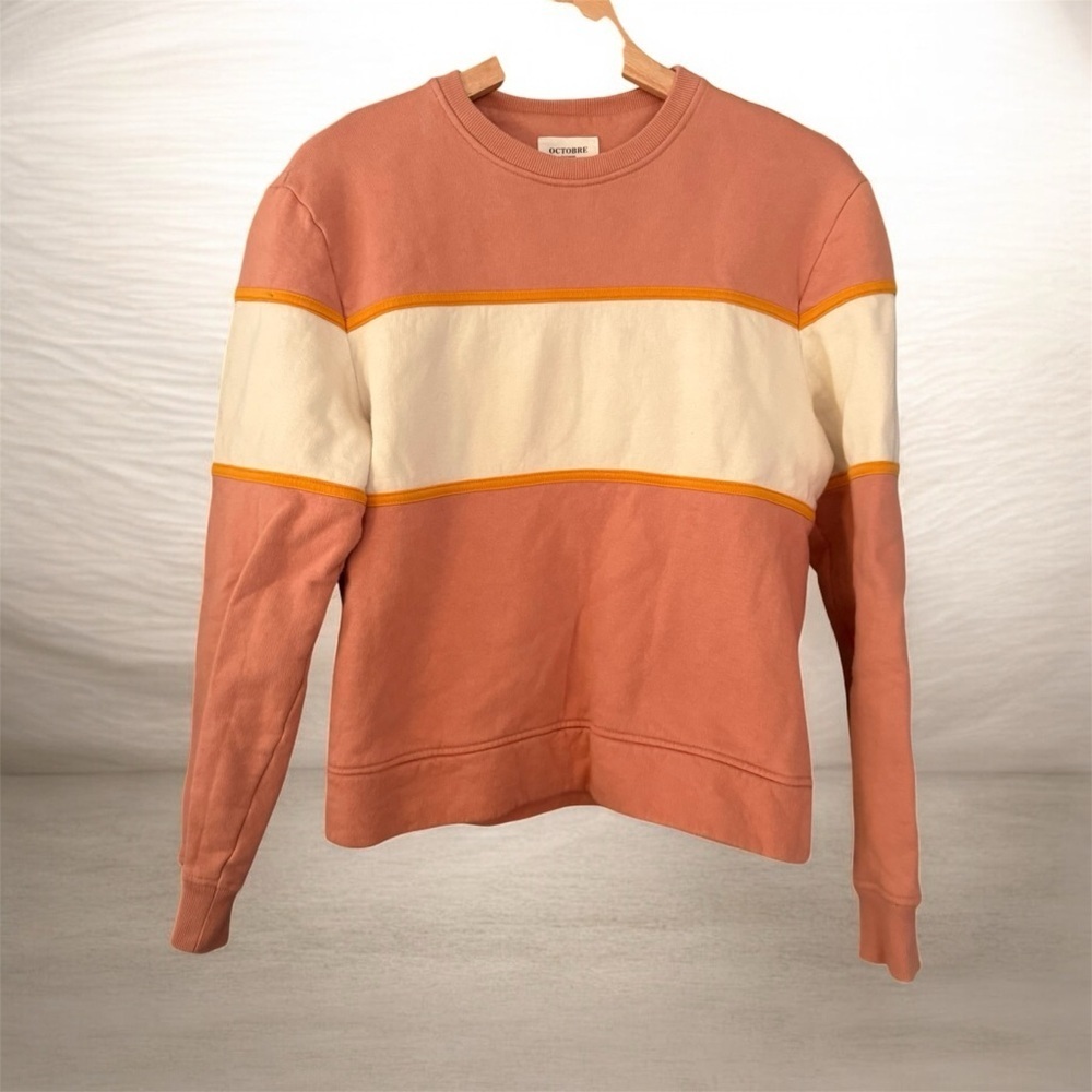Octobre striped crewneck sweatshirt in a coral/orange and white color block XS